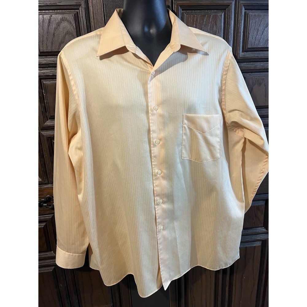 Arrow Men's Long Sleeve Satin & Twill Dress Shirt Xl 17 34/35 Mango Pin Stripe - Picture 1 of 14